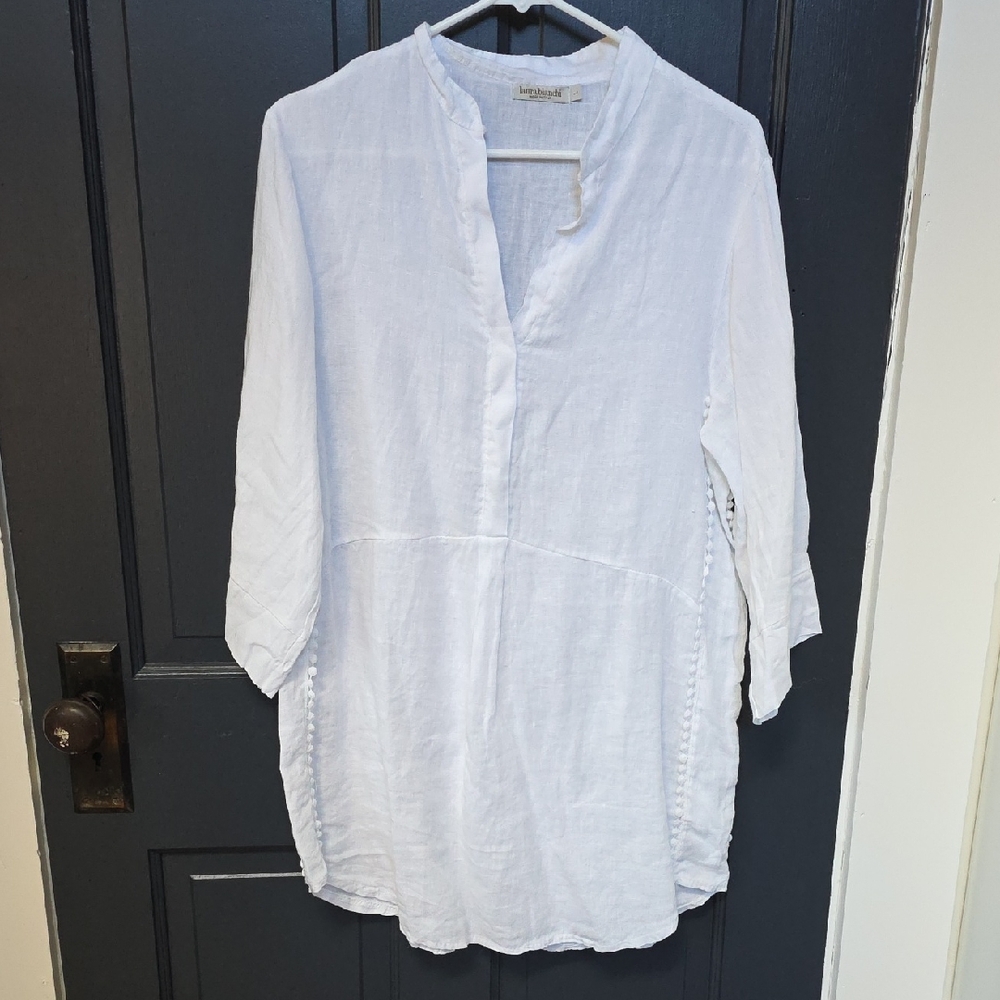 Lightweight White Linen Tunic Top - Women